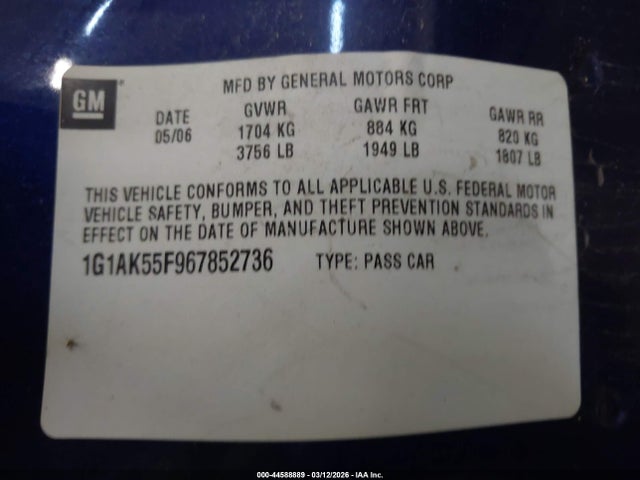 2006 CHEVROLET COBALT 1G1AK55F967852736 Photo 8