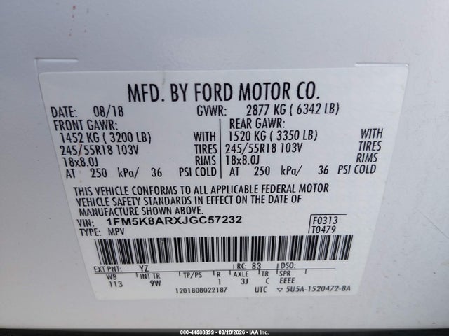 1FM5K8ARXJGC57232 Ford Police Interceptor Utility