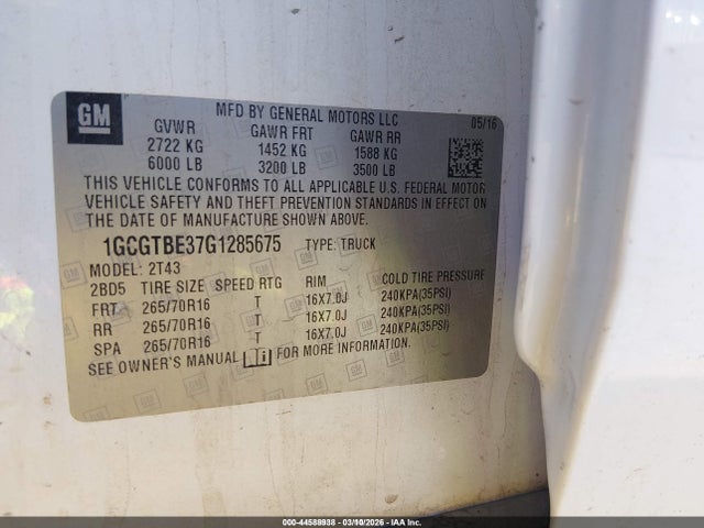 1GCGTBE37G1285675 Chevrolet Colorado Wt