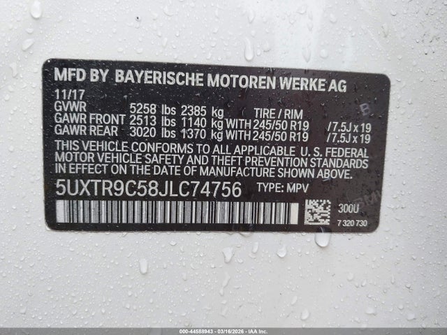2018 Bmw X3 Xdrive30i მანქანა იყიდება აუქციონზე, vin: 5UXTR9C58JLC74756, აუქციონის ნომერი: 44588943
