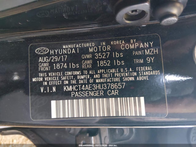 Hyundai ACCENT SE 2017 KMHCT4AE3HU378657 Image 9