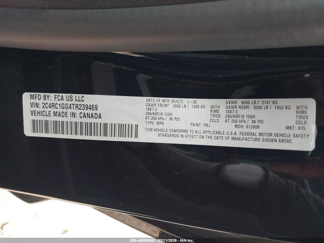 2026 Chrysler Pacifica Limited მანქანა იყიდება აუქციონზე, vin: 2C4RC1GG4TR239469, აუქციონის ნომერი: 44588950