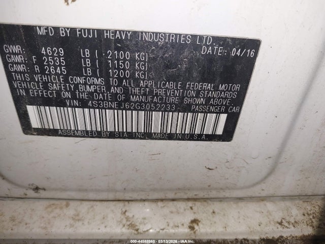 Aukcja sprzedaży 2016 Subaru Legacy 3.6r Limited, vin: 4S3BNEJ62G3052233, numer aukcji: 44588960