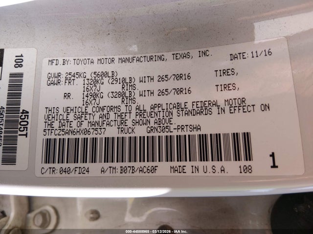 5TFCZ5AN6HX067537 Toyota Tacoma Trd Off Road