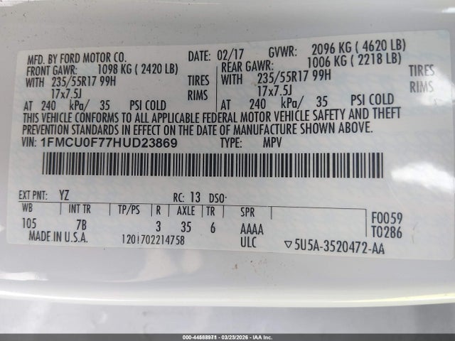 2017 FORD ESCAPE 1FMCU0F77HUD23869 Photo 8