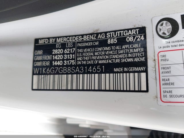 W1K6G7GB8SA314651 Mercedes-Benz S 580 4matic