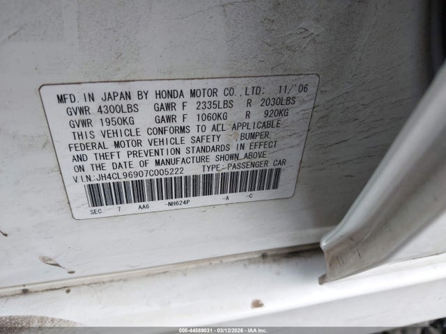 Aukcja sprzedaży 2007 Acura Tsx, vin: JH4CL96907C005222, numer aukcji: 44589031
