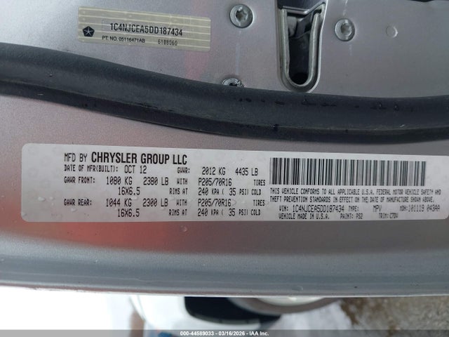 Продаж на аукціоні авто 2013 Jeep Compass Latitude, vin: 1C4NJCEA5DD187434, номер лоту: 44589033