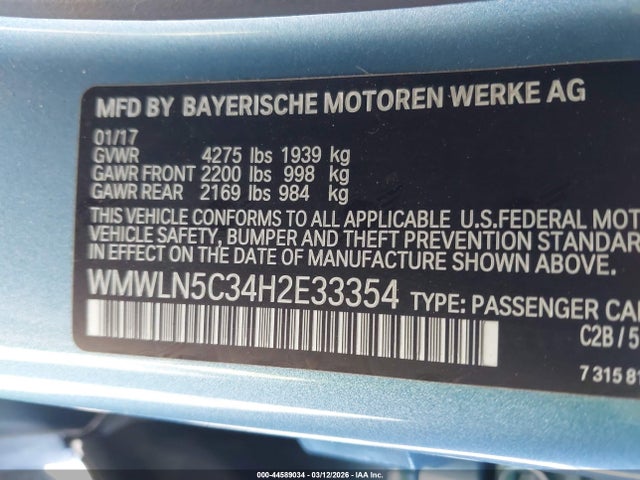 Aukcja sprzedaży 2017 Mini Clubman Cooper, vin: WMWLN5C34H2E33354, numer aukcji: 44589034