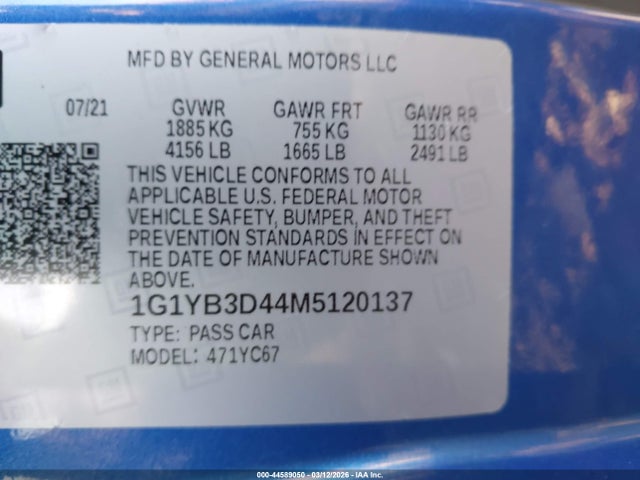 2021 CHEVROLET CORVETTE STINGRAY 1G1YB3D44M5120137 Photo 8