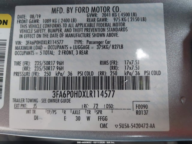 2020 FORD FUSION 3FA6P0HDXLR114577 Photo 8
