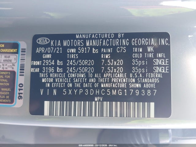 Продаж на аукціоні авто 2021 Kia Telluride Ex, vin: 5XYP3DHC5MG179387, номер лоту: 44589069
