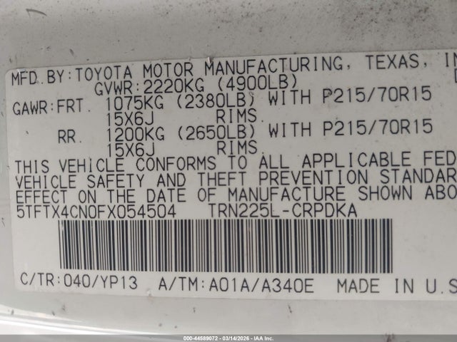 Toyota Tacoma 2015 5TFTX4CN0FX054504 Image 9