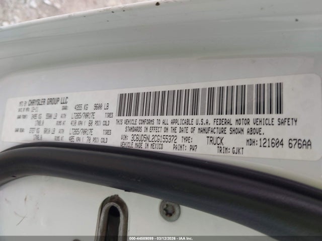 Продажа на аукционе авто 2012 Ram 2500 Laramie, vin: 3C6UD5NL2CG155372, номер лота: 44589099