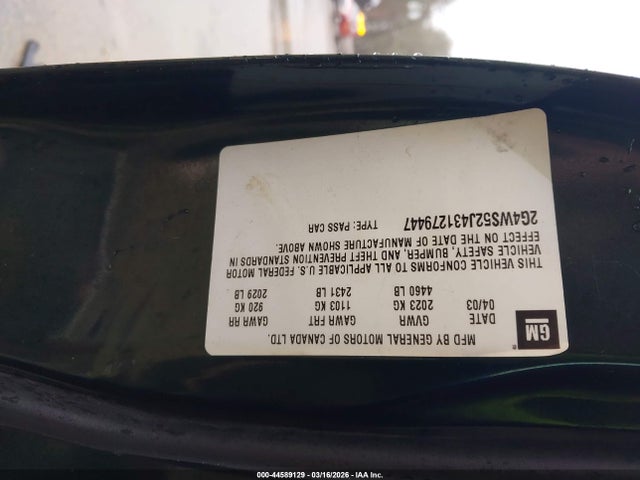 Aukcja sprzedaży 2003 Buick Century Custom, vin: 2G4WS52J431279447, numer aukcji: 44589129