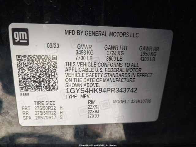 Продажа на аукционе авто 2023 Cadillac Escalade 4wd V-series, vin: 1GYS4HK94PR343742, номер лота: 44589165