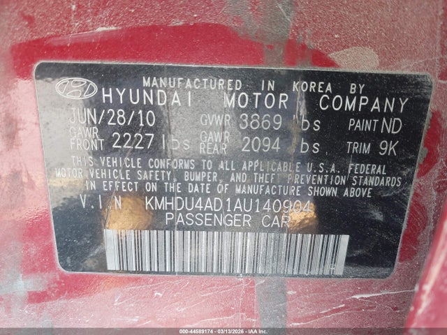 2010 HYUNDAI ELANTRA KMHDU4AD1AU140904 Photo 8