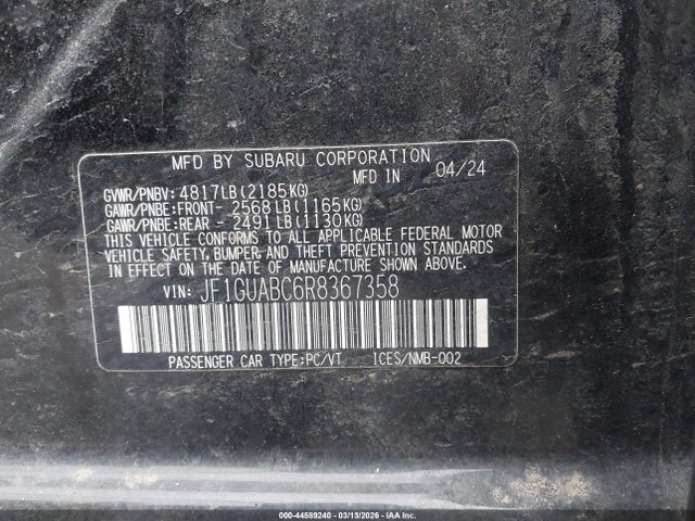 44589240 :رقم المزاد ، JF1GUABC6R8367358 vin ، 2024 Subaru Impreza Base 5-door مزاد بيع