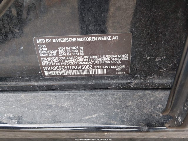 Aukcja sprzedaży 2016 Bmw 328i, vin: WBA8E9C51GK645882, numer aukcji: 44589250