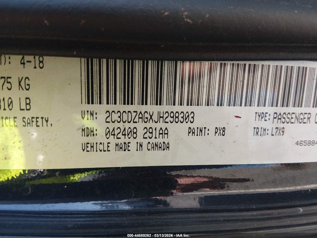 Продажа на аукционе авто 2018 Dodge Challenger Sxt, vin: 2C3CDZAGXJH298303, номер лота: 44589262