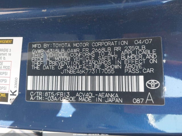 Aukcja sprzedaży 2007 Toyota Camry Le, vin: JTNBE46K773117055, numer aukcji: 44589284