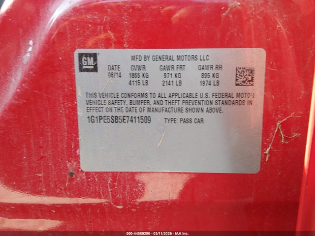 2014 CHEVROLET CRUZE 1G1PE5SB5E7411509 Photo 8