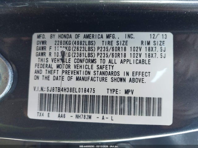 Продажа на аукционе авто 2014 Acura Rdx, vin: 5J8TB4H38EL018475, номер лота: 44589293