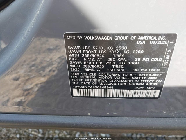 Продажа на аукционе авто 2025 Volkswagen Atlas 2.0t Se W/technology, vin: 1V2WR2CA8SC545945, номер лота: 44589297