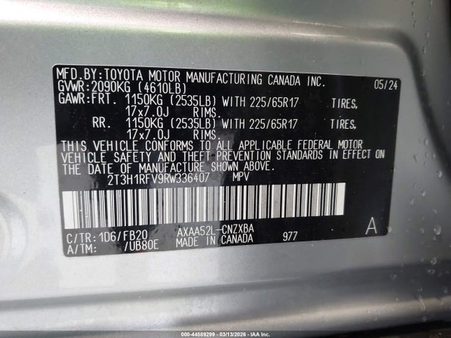Продажа на аукционе авто 2024 Toyota Rav4 Le, vin: 2T3H1RFV9RW336407, номер лота: 44589299