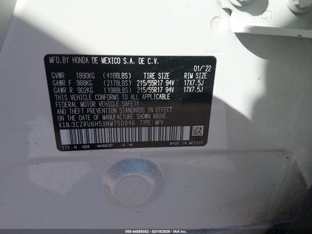 Aukcja sprzedaży 2022 Honda Hr-v Awd Ex, vin: 3CZRU6H59NM750946, numer aukcji: 44589382