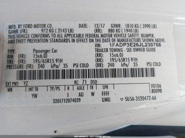 Ford FOCUS S 2018 1FADP3E26JL230768 Image 9