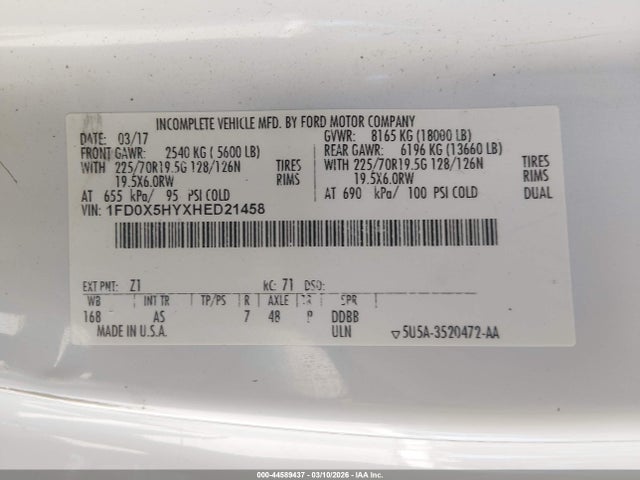 1FD0X5HYXHED21458 Ford F550 Super Duty