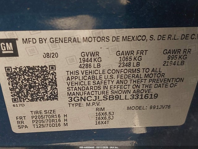 Chevrolet Trax Fwd Lt 2020 3GNCJLSB9LL331619 Image 9