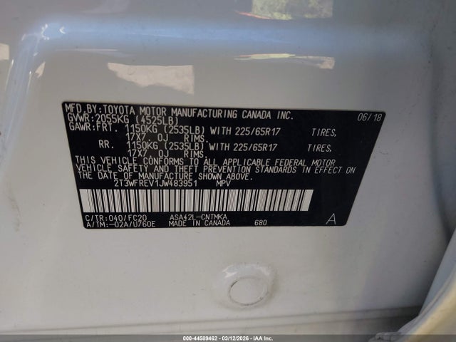 2T3WFREV1JW483951 Toyota Rav4 Xle