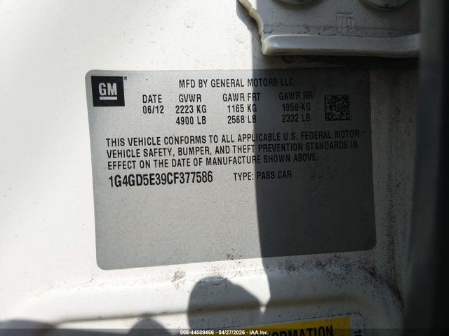 2012 Buick Lacrosse Premium 1 Group მანქანა იყიდება აუქციონზე, vin: 1G4GD5E39CF377586, აუქციონის ნომერი: 44589466