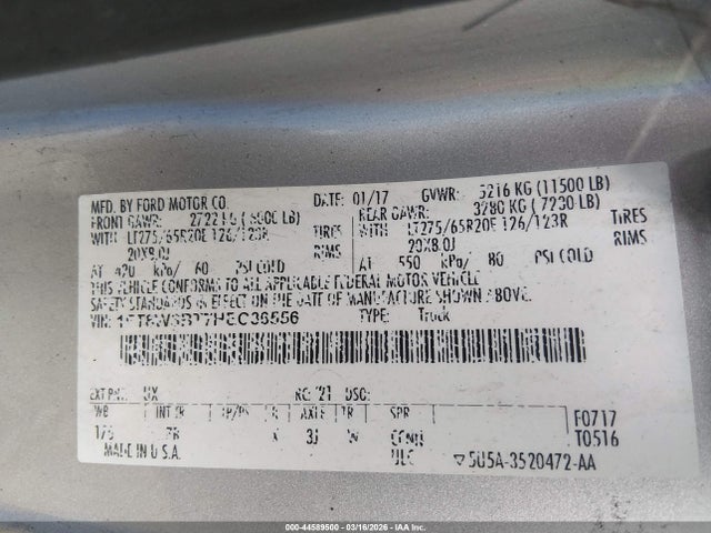 Aukcja sprzedaży 2017 Ford F-350 Platinum, vin: 1FT8W3BT7HEC36556, numer aukcji: 44589500