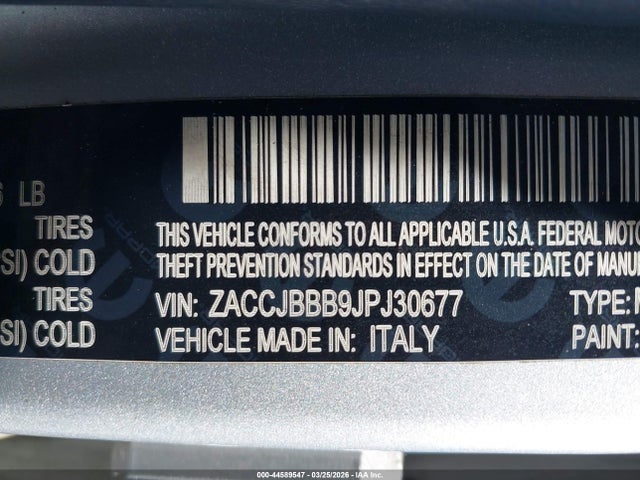Продаж на аукціоні авто 2018 Jeep Renegade Latitude 4x4, vin: ZACCJBBB9JPJ30677, номер лоту: 44589547