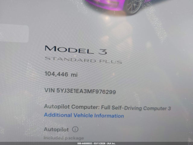 Aukcja sprzedaży 2021 Tesla Model 3 Standard Range Plus Rear-wheel Drive, vin: 5YJ3E1EA3MF976299, numer aukcji: 44589553