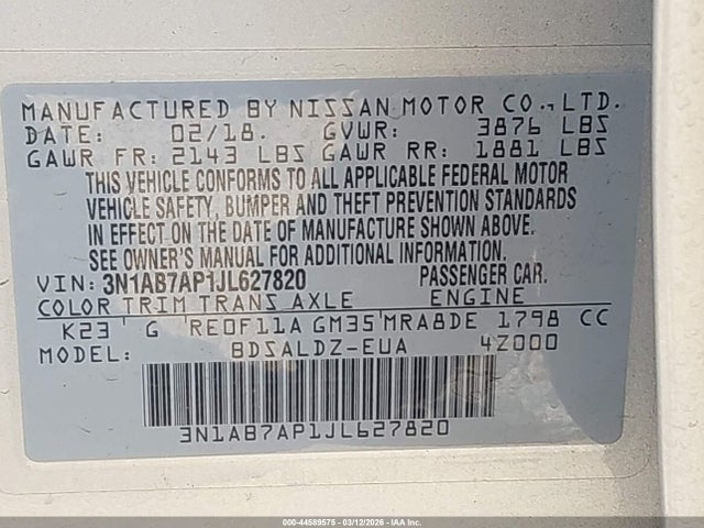 Nissan SENTRA SV 2018 3N1AB7AP1JL627820 Image 9