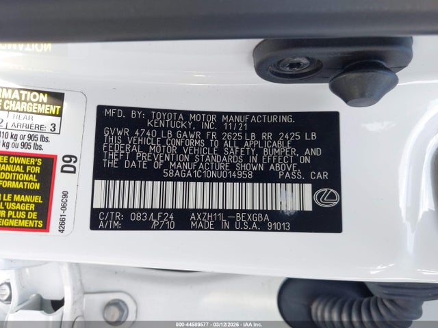 2022 LEXUS ES 300H 58AGA1C10NU014958 Photo 8