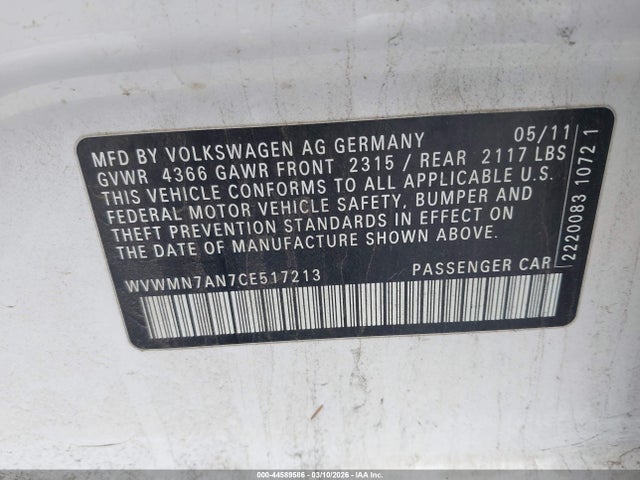 2012 VOLKSWAGEN CC WVWMN7AN7CE517213 Photo 8