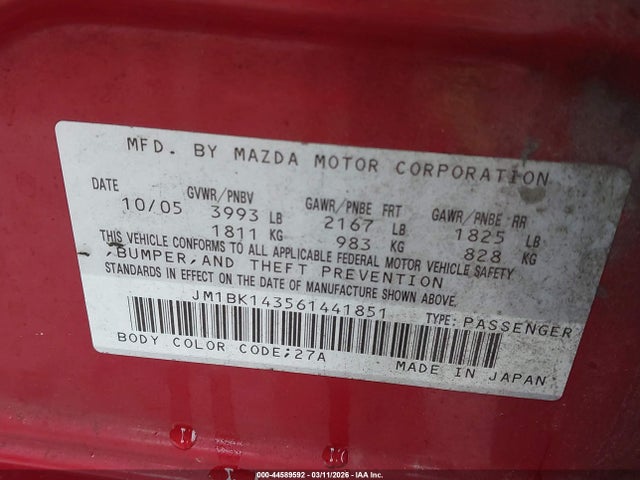2006 MAZDA MAZDA3 JM1BK143561441851 Photo 8