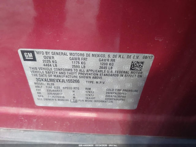 Aukcja sprzedaży 2018 Gmc Terrain Sle, vin: 3GKALMEVXJL155266, numer aukcji: 44589650