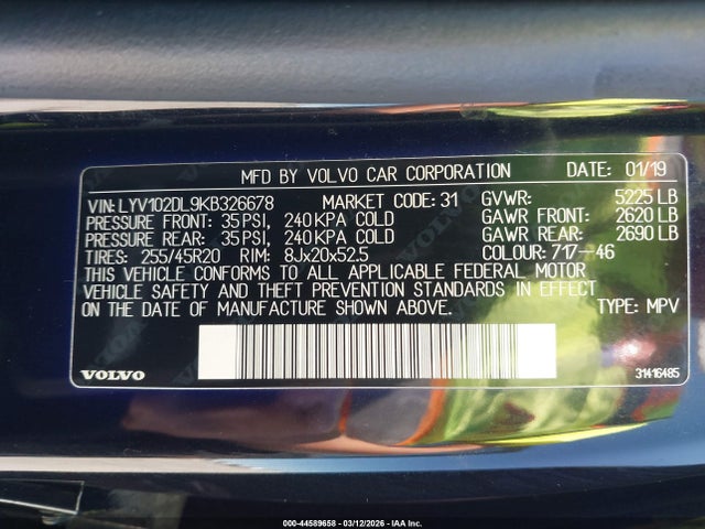 LYV102DL9KB326678 Volvo Xc60 T5 Inscription