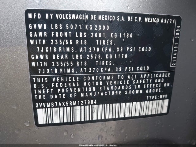 Продажа на аукционе авто 2024 Volkswagen Tiguan 2.0t Se/2.0t Wolfsburg Edition, vin: 3VVMB7AX5RM127984, номер лота: 44589666