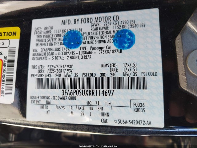 Ford Fusion Energi Titanium 2019 3FA6P0SUXKR114697 Image 9
