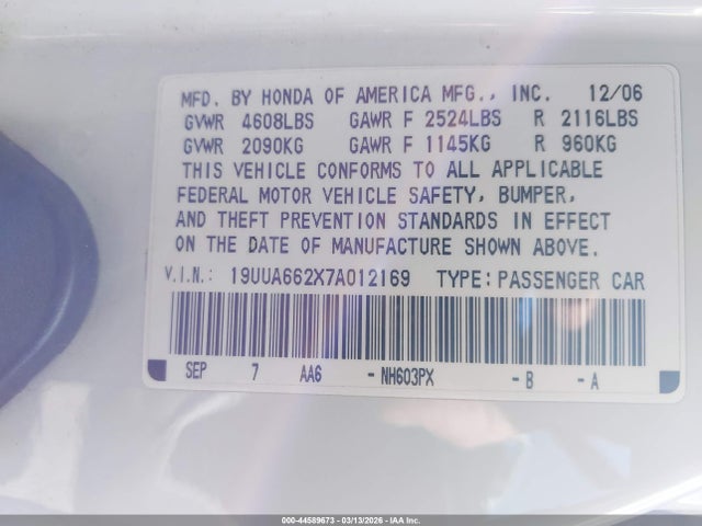 2007 ACURA TL 19UUA662X7A012169 Photo 8