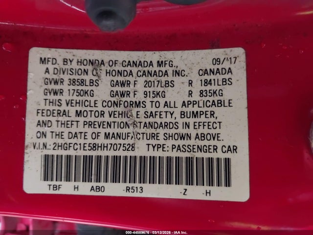 Honda CIVIC SI 2017 2HGFC1E58HH707528 Image 9