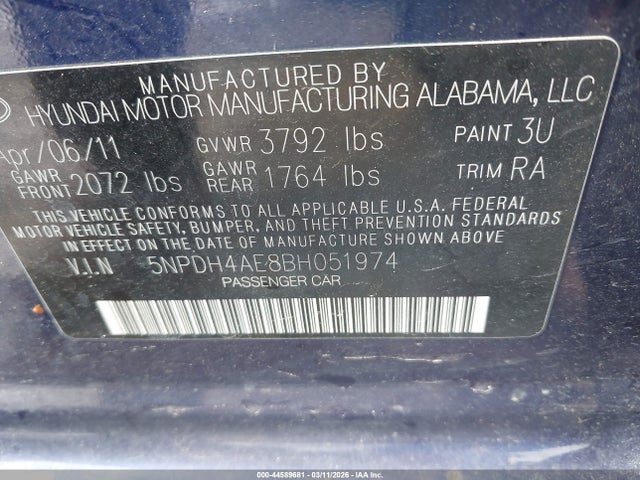 2011 HYUNDAI ELANTRA 5NPDH4AE8BH051974 Photo 8