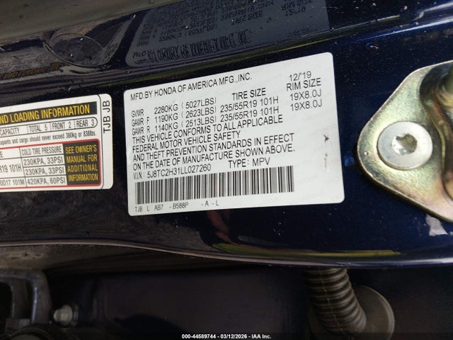 2020 Acura Rdx Standard მანქანა იყიდება აუქციონზე, vin: 5J8TC2H31LL027260, აუქციონის ნომერი: 44589744